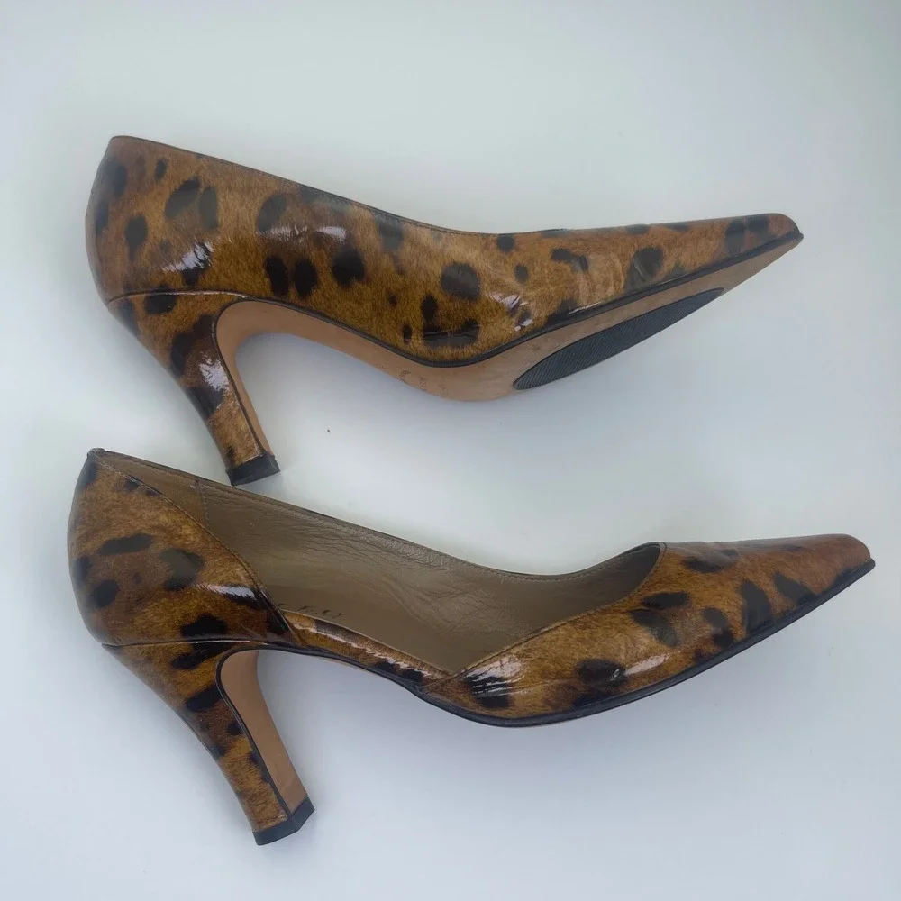 Anyi Lu Leopard Print Pumps Womens 39 Brown Good Leather‎ d'Orsay Pointed Toe